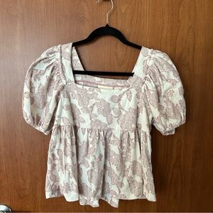 Maeve Anthropologie Floral Puff-Sleeve Top Cottagecore Pink White Babydoll XS